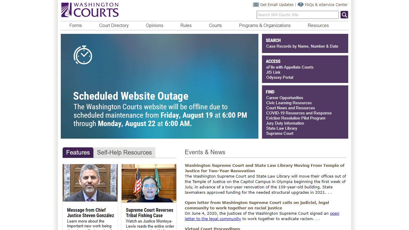 Washington State Courts Name and Case Search
